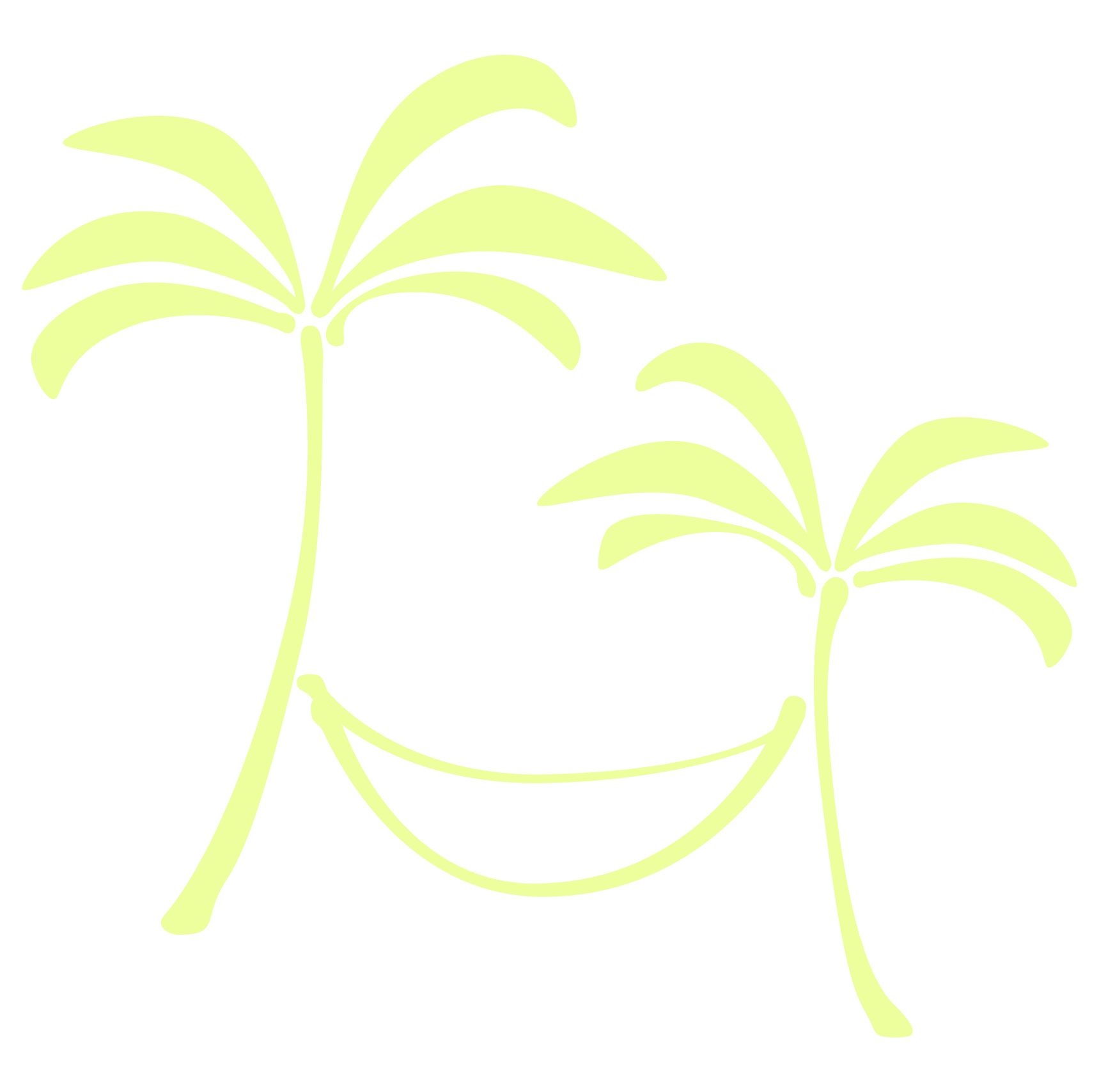 Die Illustration zeigt zwei Palmen, die in der Mitte eine Hängematte verbindet