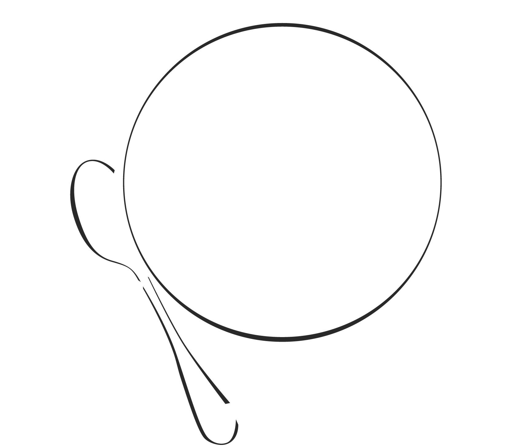 Illustration von einem Teller mit einem Löffel von einer Tuschezeichnung