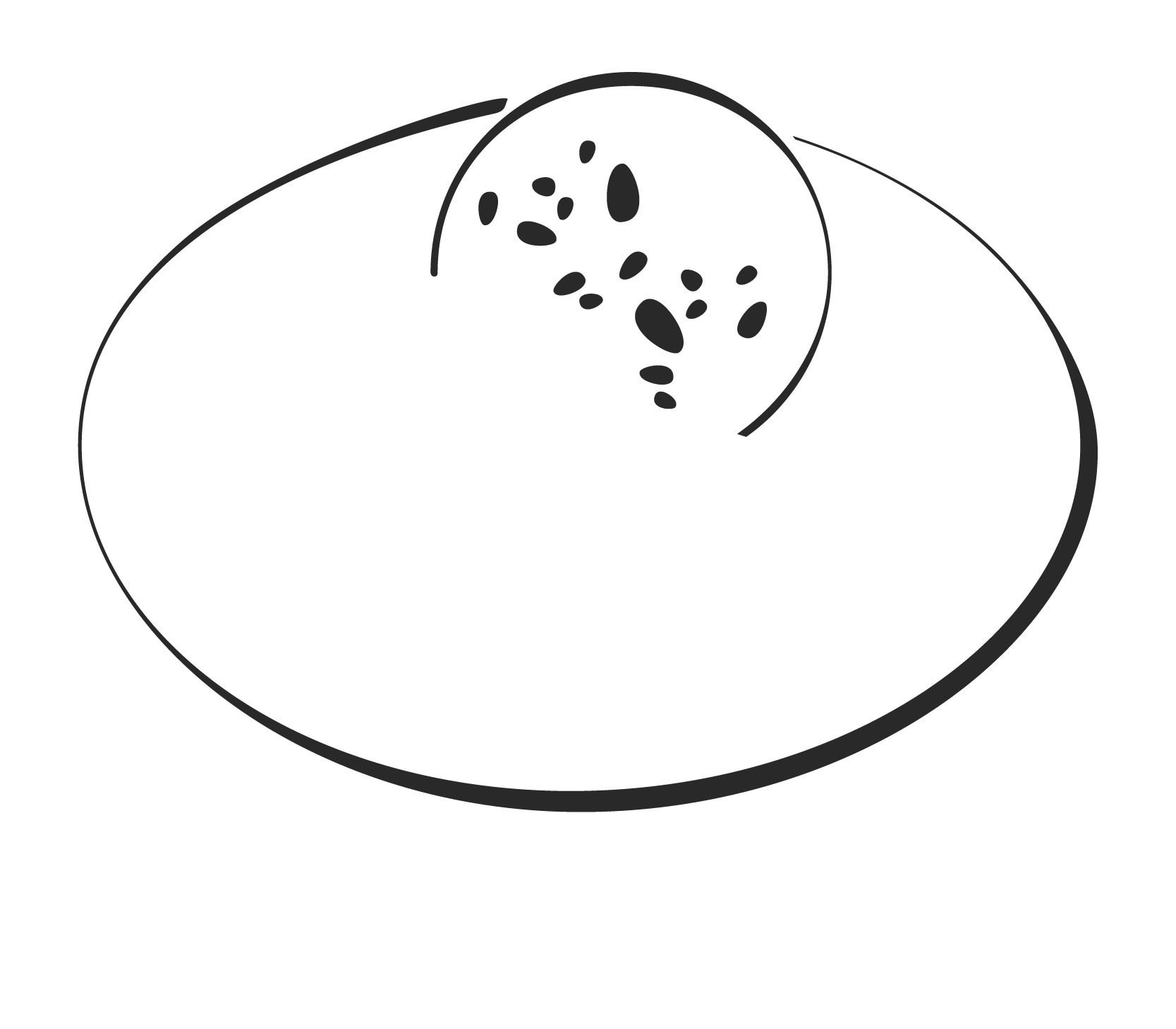Illustration von einer Bowl mit 3 Mochi Kugeln im Stil von Sumi-e